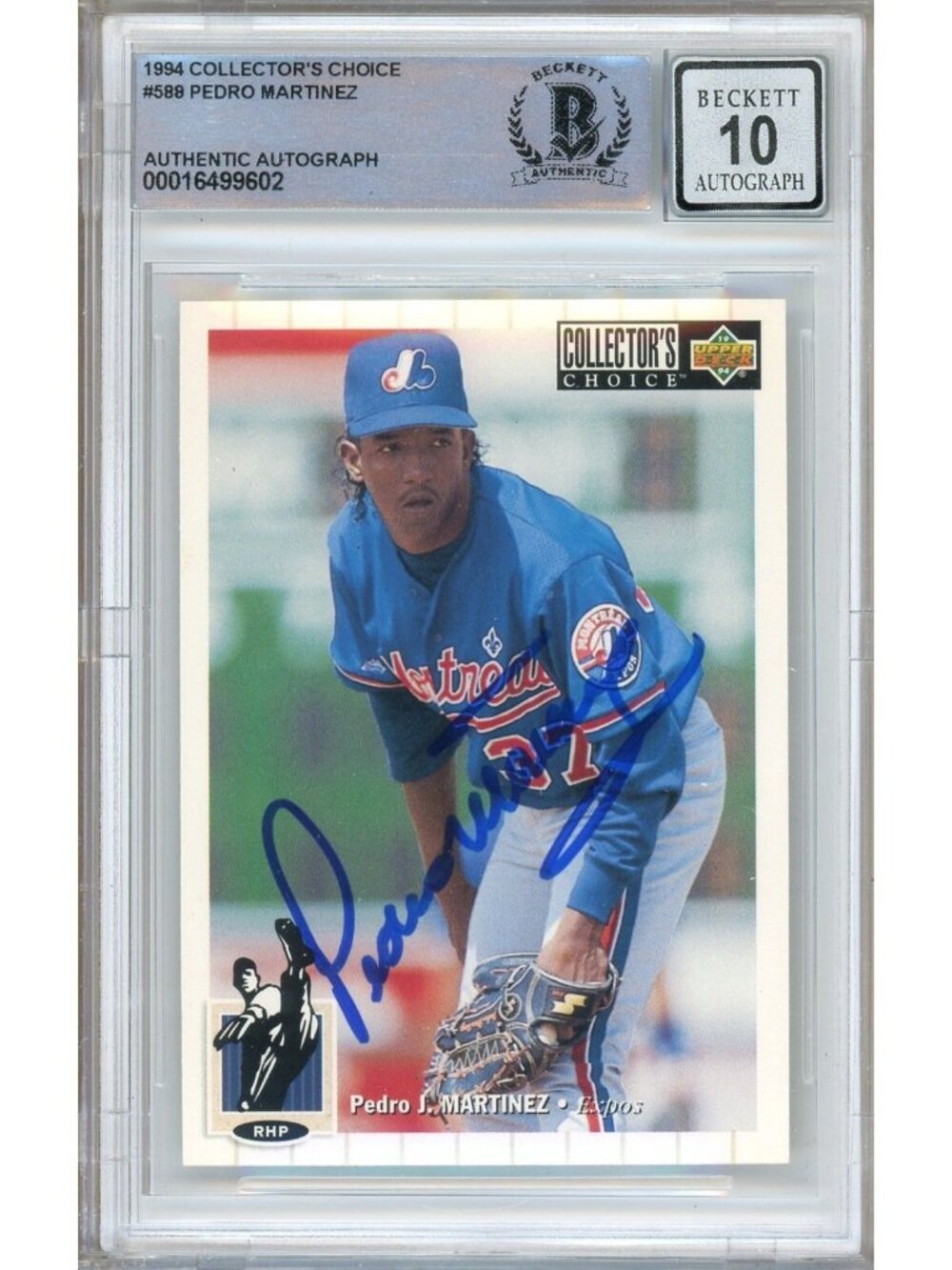 Pedro Martinez Signed 1994 Collector's Choice #588 Expos BAS Slab BGS Auto 10